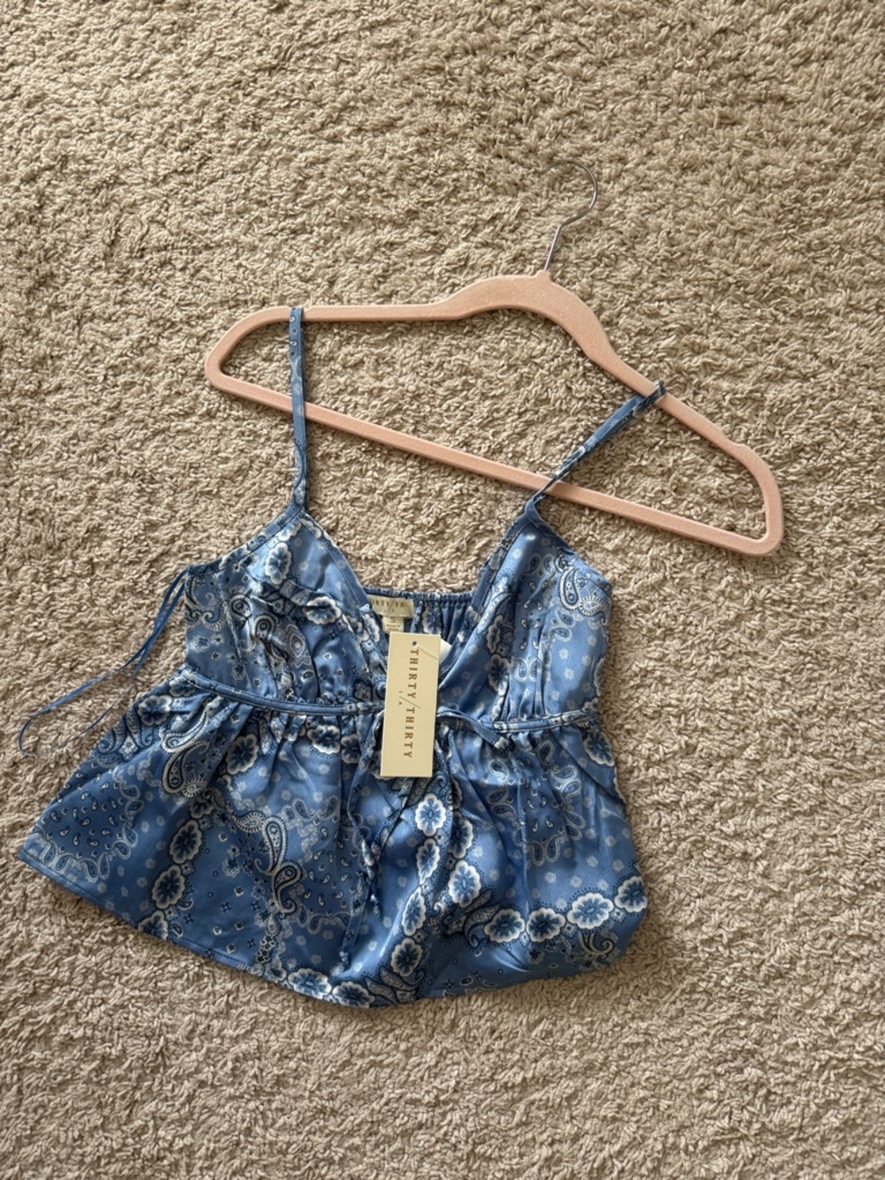 Blue Paisley Satin Cami Tank Top